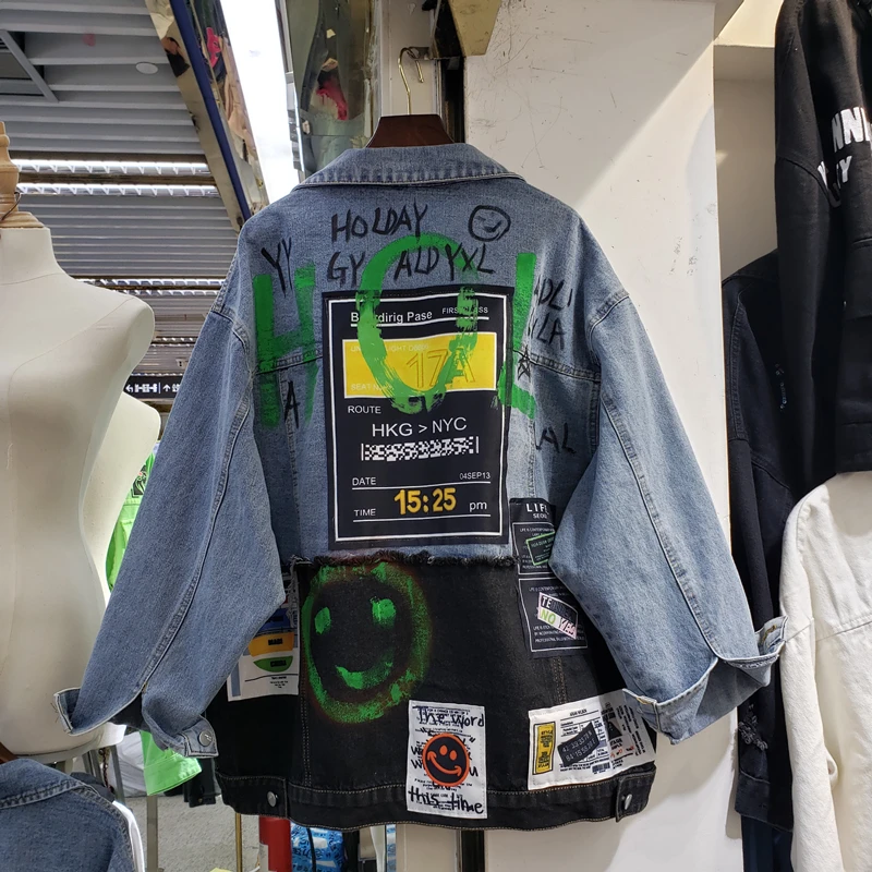 Женская Весенняя Свободная джинсовая куртка ветровка креативная универсальная