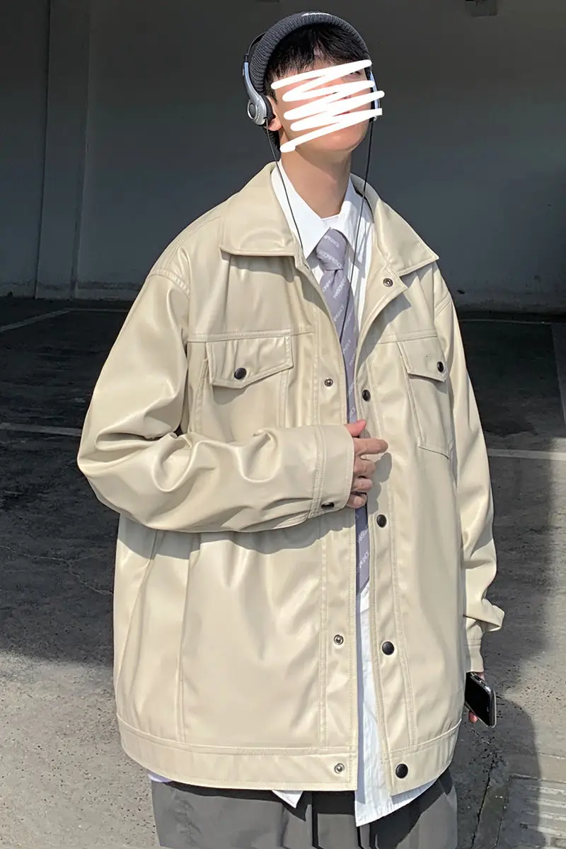 

2020 Spring And Autumn New Youth Fashion Men's Loose Solid Color Lapel Single-breasted Jacket Fashion Casual Leather Jacket