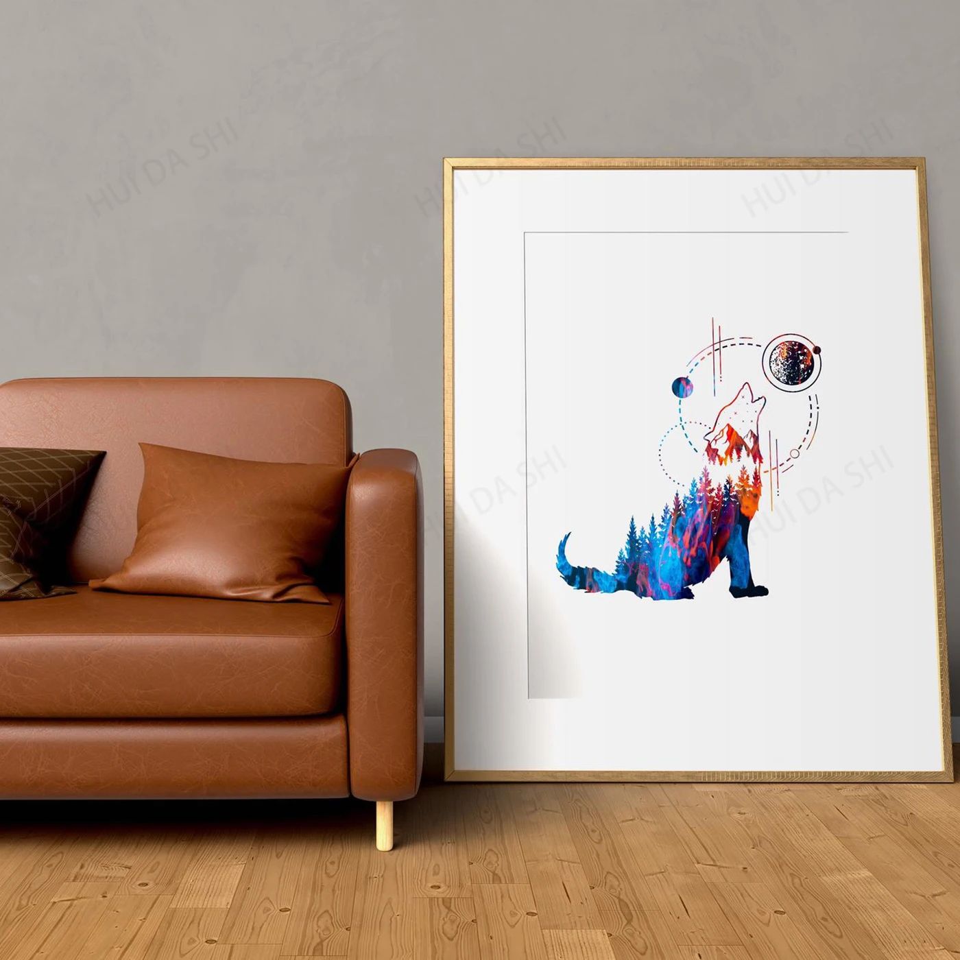 Геометрический принт волка подарки воющая луна Воющий волк геометрический