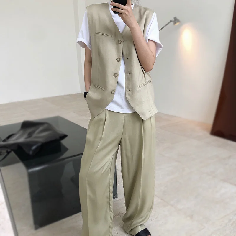 Лето 2020 японские стильные шелковые пятнистые жилеты без рукавов женские костюмы