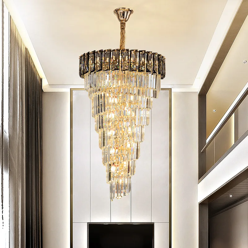 

LED Spiral Luxury Crystal Golden Big Chandelier Duplex Building Hollow Hanging Light Fixture Large Lamp Modern Villa Hall Stairs