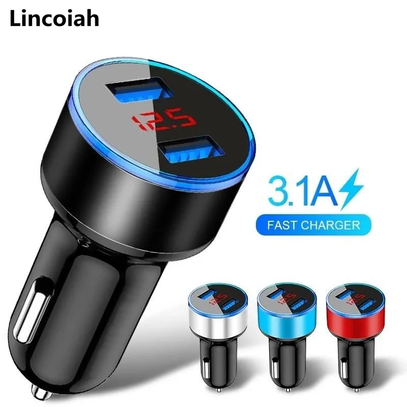 

1pcs Mini Dual USB 12V 24V Car Charger 5V 3.1A Charging 2 Port USB Phone Fast Charger 5V 3A Car USB Socket Adapter Car Accessory