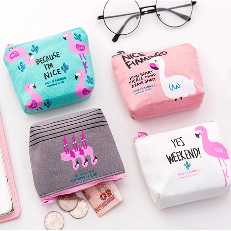 1 шт. 12*10 см женский кошелек с Фламинго из мультфильма Подарочный холщовый на