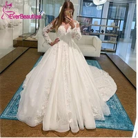 vestido de noiva elegant wedding dresses luxury ball gown long sleeves appliques ruched skirt illusion wedding gowns 2020