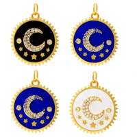 new hot selling qimu copper zircon geometric stars and moon badge pendant diy copper micro inlaid accessory pendant