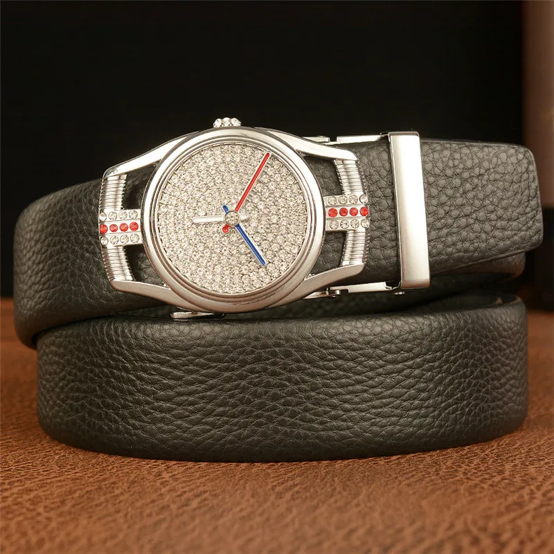 

Male Casual Belt Cowskin Genuine Leather Belt for Men Lychee Pattern Watch Plate Automatic Buckle Business Belt Strap For Jeans