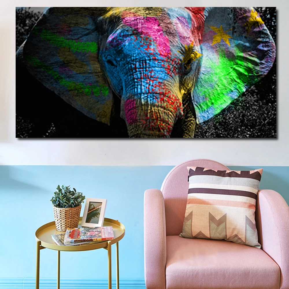 Граффити красочное Африканское искусство слон животные холст картины масляная