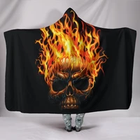 burning skull hooded blanket for adults and kids sherpa blanket with a hood soft blanket flaming skull