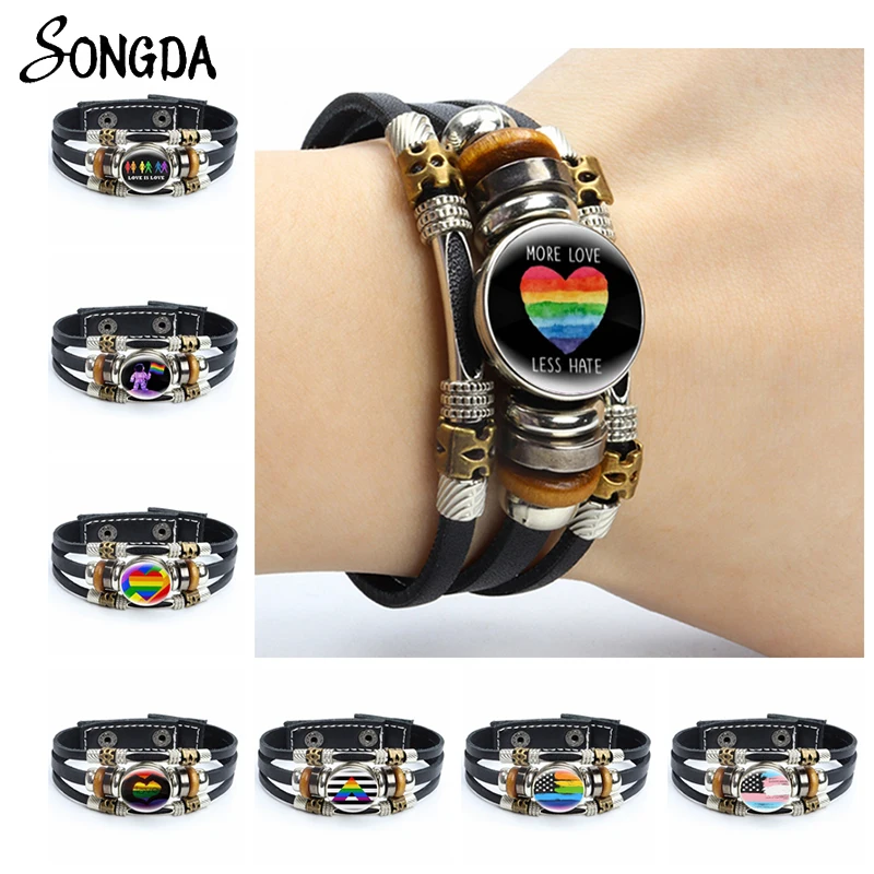 Кожаные браслеты Pride Радуга гей флаг многослойные бриллианты лесбиянки геи