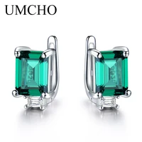 umcho solid 925 sterling silver clip earrings for women luxury emerald green gemstone jewelry princess cut may birthstone gift
