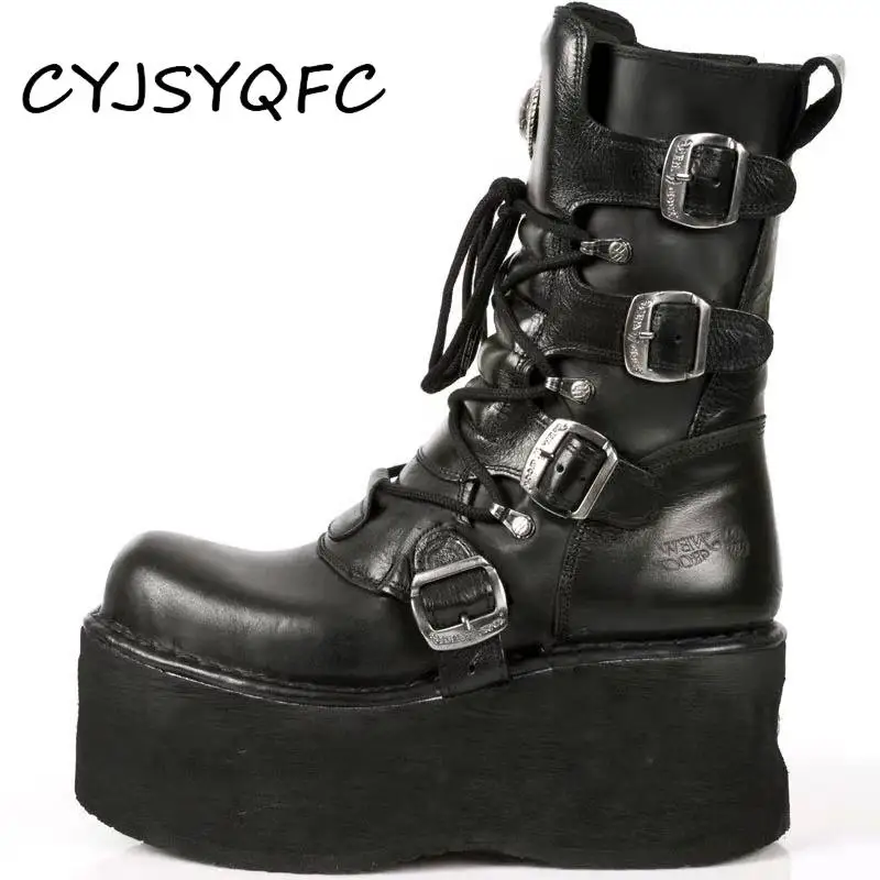 

CYJSYQFC Comfortable Thick Soled Female Knight Boots Round Toe Metal Decorative Punk Style Short Boots 2021Casual Women's Shoes