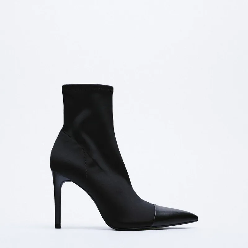 Booties Woman 2021 2022 Autumn Winter Female Pu Leather Thin High Heels Shoes Solid Zipper Pointed Toe Footwear Botas De Mujer