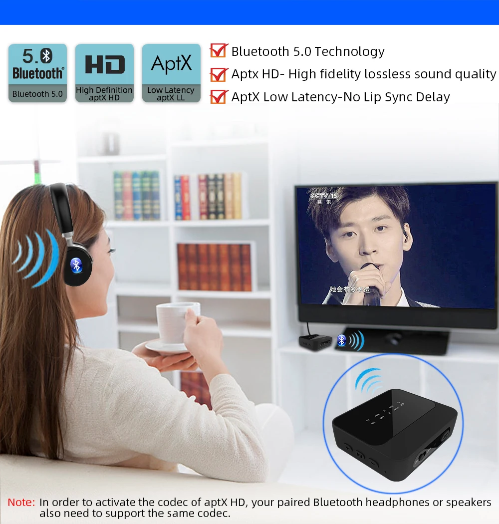 Беспроводной аудиодонгл VIRCSYW для ТВ домашнего кинотеатра Bluetooth 5 0 Aptx стерео