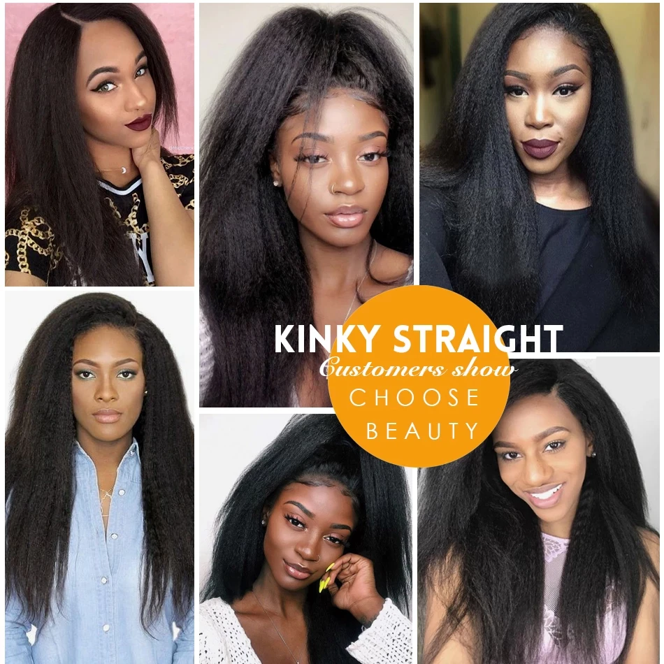 

Natural Hairline Soft Black Remy Large Cap Size Yaki Straight 13x4/6 T Part Lace Front Human Hair Wig For Women With Babyhair
