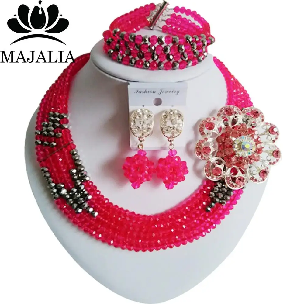 

Nigeria wedding jewelry bride wedding jewelry bridesmaid jewelry Hot pink crystal dress jewelry African wedding beads FC-01