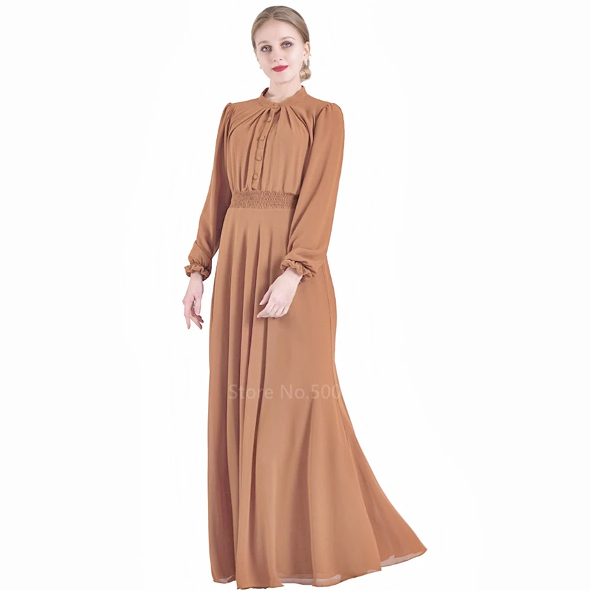 

Arab Women's Ramadan Wear Noble Solid Muslim Dress Long Abaya Chiffon High Waist Dubai Kaftan Maxi Eid Party Abayas for Woman