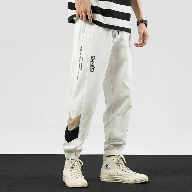 

Spring new style overalls men's trend loose casual sports pants white corset Harem Pants Capris men's wear