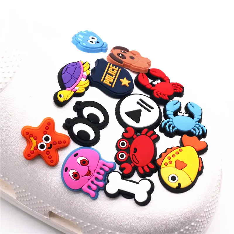 Novelty Cartoon Shoe Charms Accessories Crab Jellyfish Play Police Shoe Buckle Decoration for croc jibz Kids X-mas Party Gifts