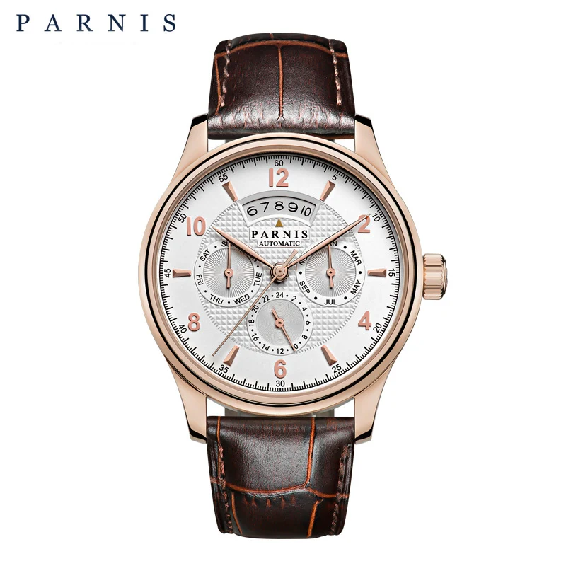 Parnis, 42 мм, автоматические часы, лунная фаза, запасная мощность, часы для мужчин, люксовый бренд, топ Miyota, механические намотки, часы, PA6062-A, подарок для мужчин - Цвет: 1