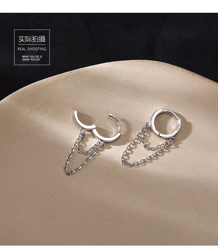 Серьги из стерлингового серебра 925 пробы, модное кольцо-цепочка, Несимметричное кольцо для ушей, Короткие серьги-капли, милые трендовые ювелирные изделия для девушек и женщин
