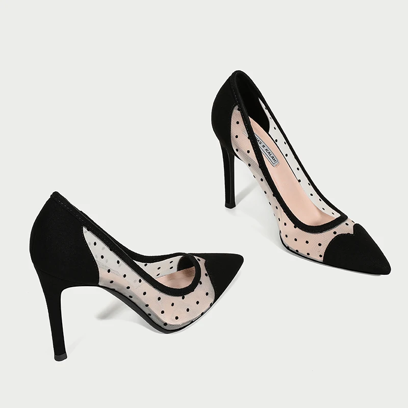 Туфли-лодочки женские на шпильке сетчатые дышащие кружевные с вырезами среднем