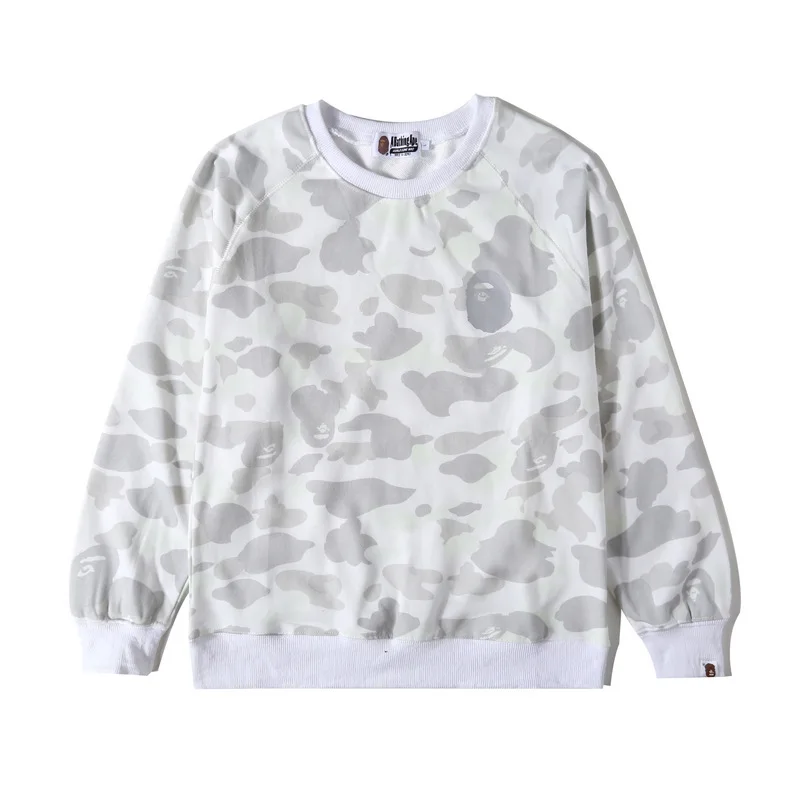

Bappe Sweatshirts Autumn Men's Casual EmbroideryCartoon Round Neck Hoodies Thin Couple Clothes Streetwear Top