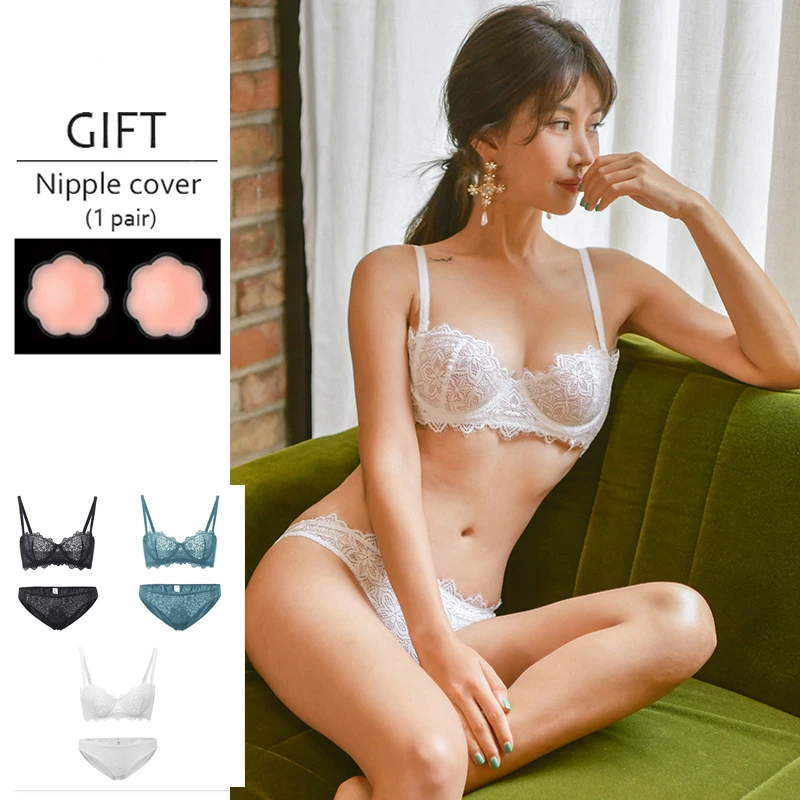 2 Piece Sets New Embroidery Women Bra And Panties Ultra Thin Transparent Sexy Lingerie Plus Size Brassiere Girls Lace Underwear