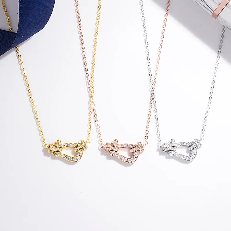 

925 Sterling Silver Horseshoe Buckle Necklace With Diamond Pendant Famous Brand Fine Jewelry For Women Wholesale Fred Necklace