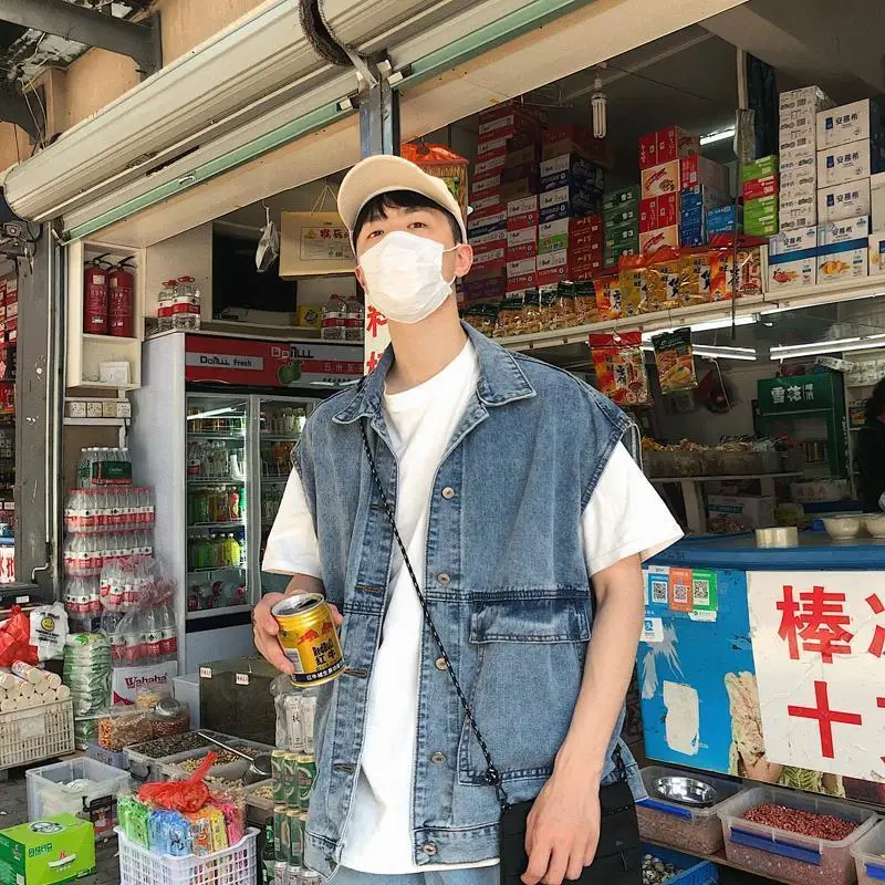 

Net red jeans vest men's fashion brand Hong Kong style personality trend vest summer loose BF student sleeveless jacket