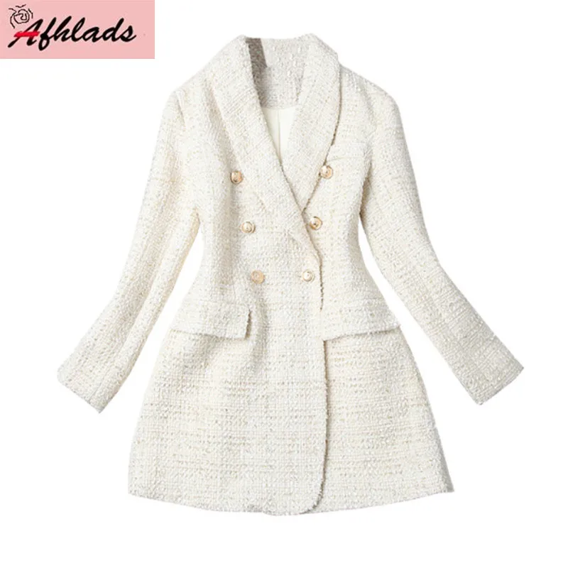 Женская твидовая куртка роскошная маленькая парная двубортная с отложным