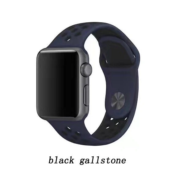 black gallstone Новые цвета спортивные силиконовые браслеты для apple watch Series 1 2 3 38 мм 42 мм соединяющий ремешок браслета для iwatch 5 4 40 мм 44 мм серия 5 - Цвет ремешка: black gallstone