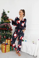 womens jumpsuit winter cosy lounge suit 1 piece pyjamas santa pattern print christmas pyjamas romper with hood and zip