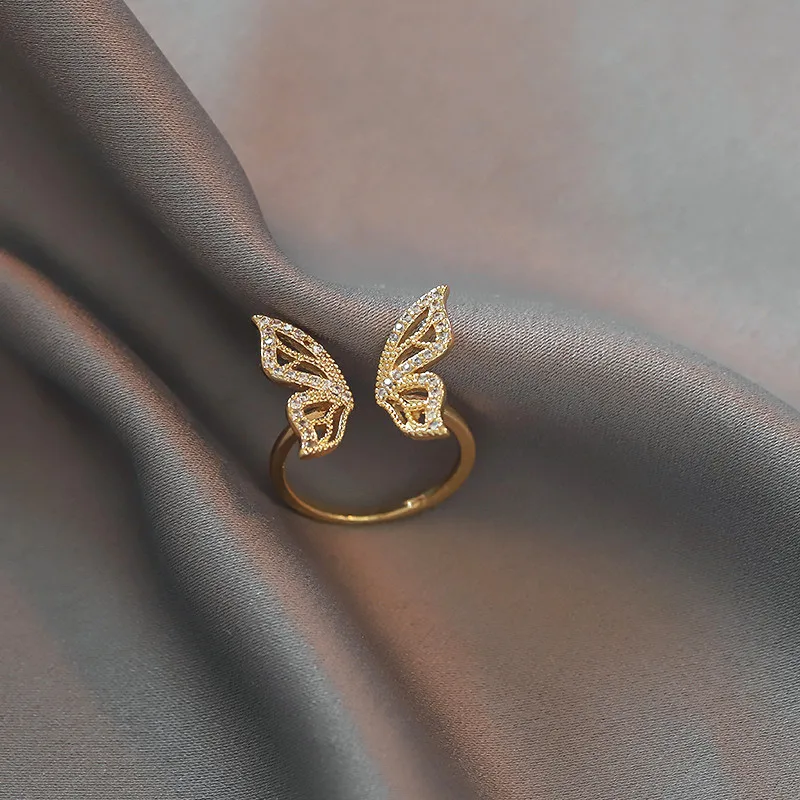 Trendy New Fashion Silver Color Open Dancing Moving Butterfly Rings Dainty Insect Minimalist Rings For Women Girl Jewelry
