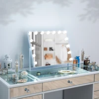 hollywood makeup dressing table mirrors with 15 led bulbs 3 color light rotating mirror cosmetic mirror touch screen the mirror