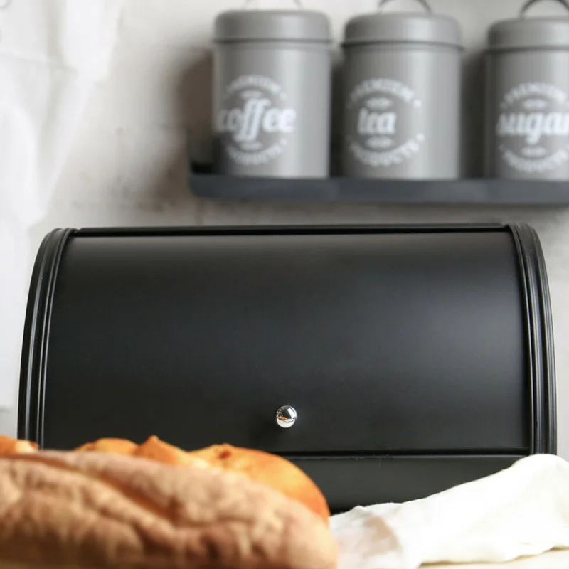 

Metal Bread Box Bin kitchen Storage Containers with Roll Top Lid Kitchenware Storage Box L23