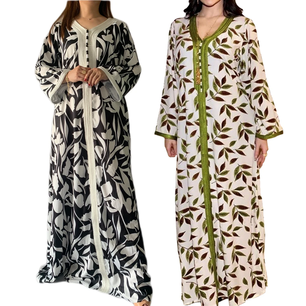 Женское длинное платье с принтом, абайя, Дубай, кафтан, турецкий кафтан, арабский халат, джилбаб, Исламская одежда, Бангладеш, Марокканский А...