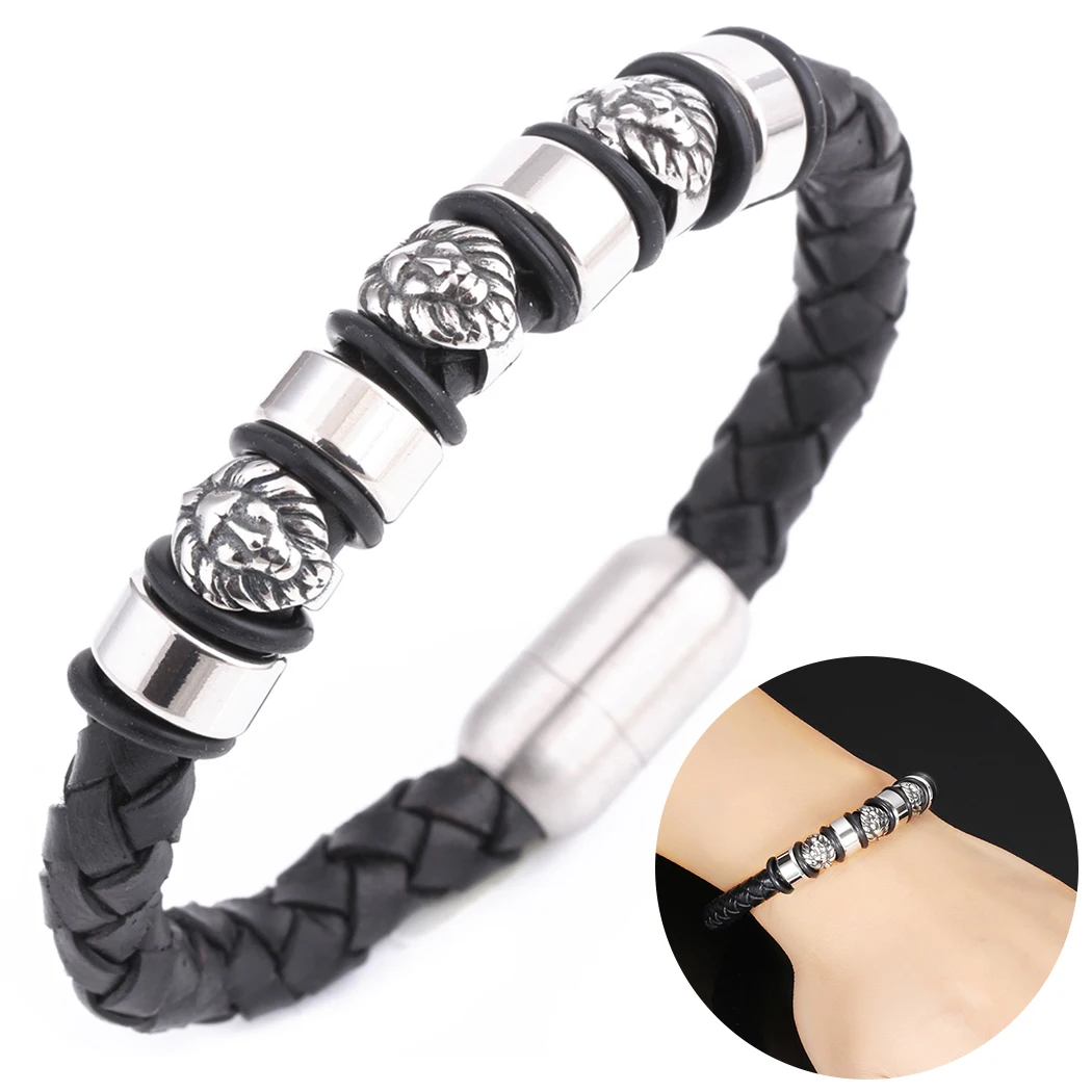 Мужской винтажный браслет в стиле панк украшение головы льва модный плетеный