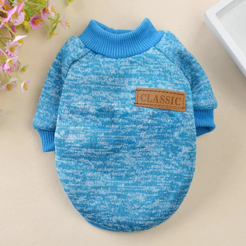 Light Blue Зимняя теплая одежда для собак и кошек Йоркширский Shih Tzu пуловеры для щенков свитер для собаки для кошки толстовка одежда для домашних животных джемпер honden trui - Цвет: Light Blue