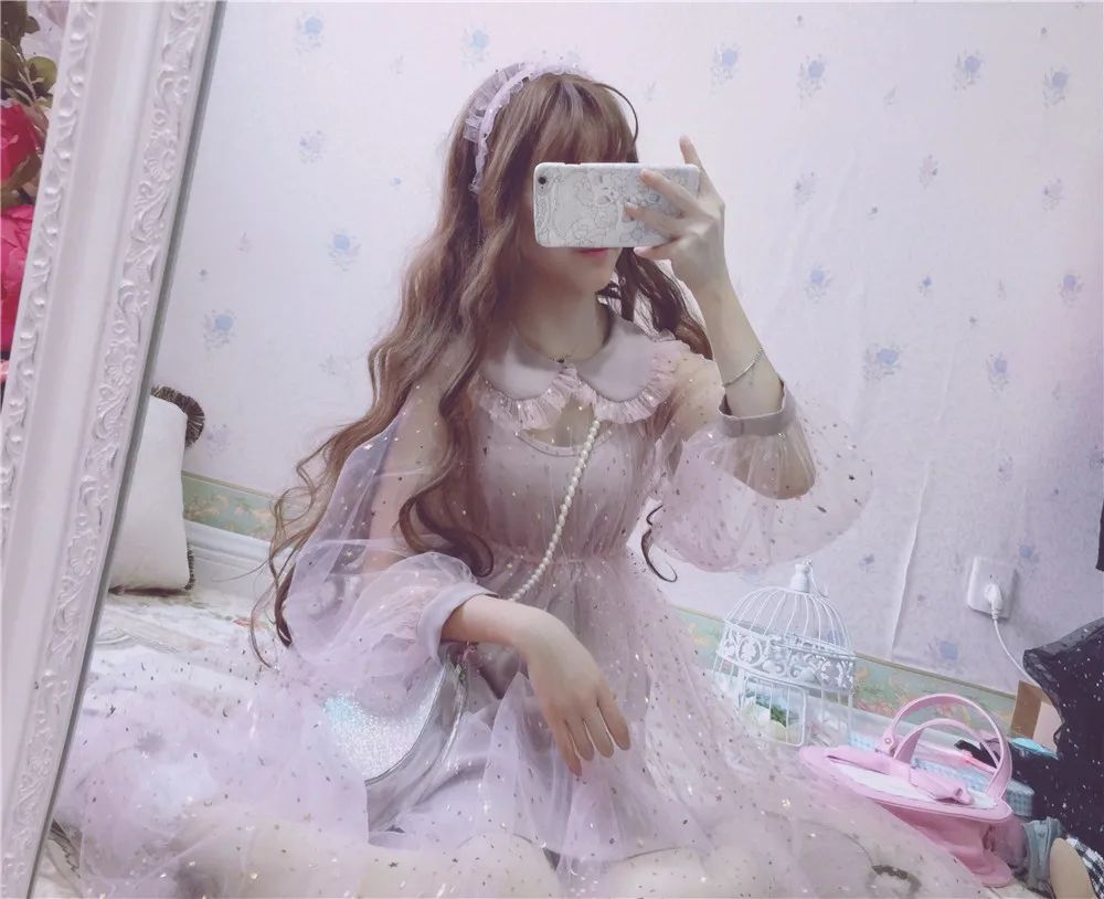 

Sweet princess lolita dress vintage lace bowknot peter pan collar high waist victorian dress kawaii girl gothic lolita cos loli