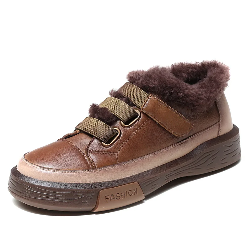 

Short Plush Retro Casual Flat Women's Boots; Leather Soft-soled Warm Winter Shoes Wear-resistant Non-slip Sports Women's Shoes