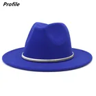 Шляпа Федора с серебряной цепочкой, осенне-зимняя шляпа в европейском и американском стиле, унисекс, фетровая шляпа, синяя, джазовая, Зимняя шляпа, кепка мужская