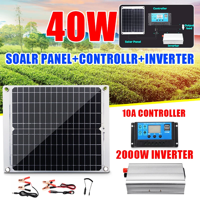 Солнечная батарея 40 Вт панель солнечных батарей + контроллер 10A Преобразователь