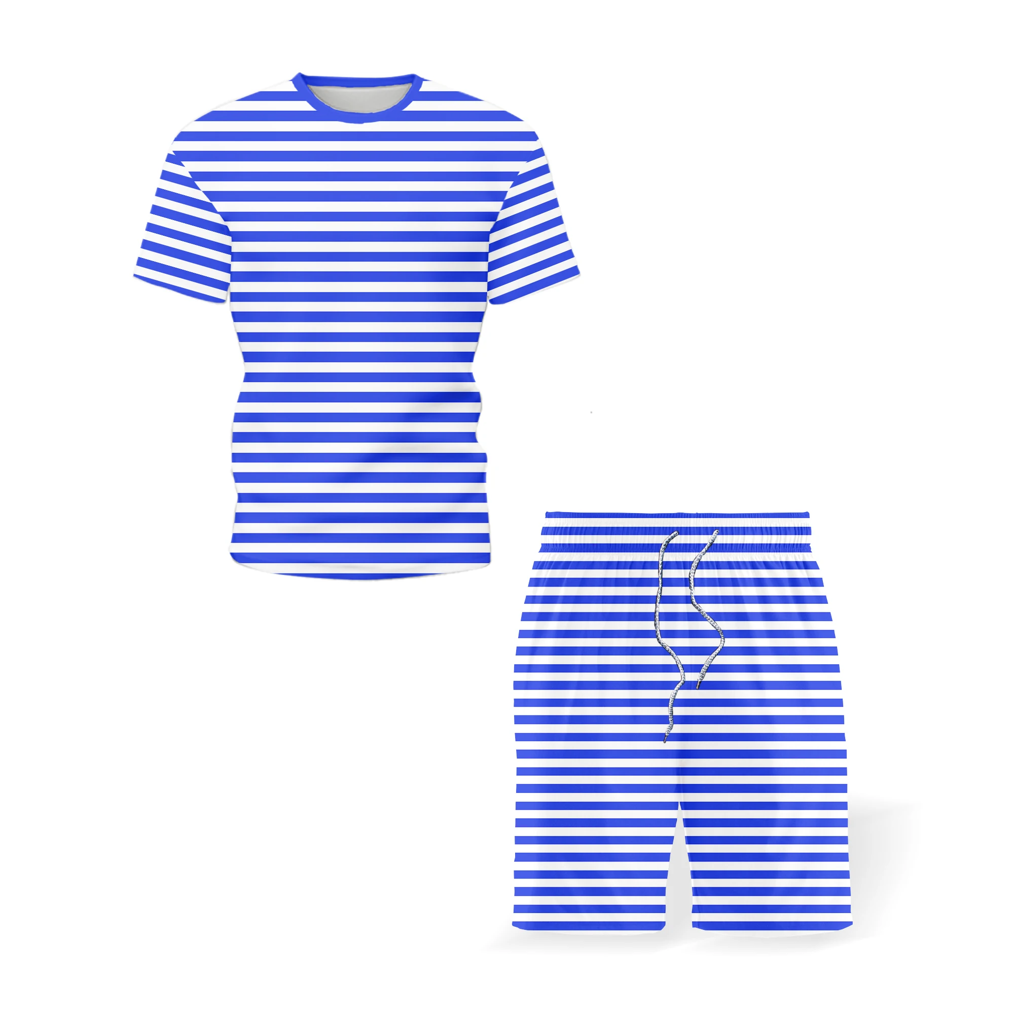 

2021 Sew 3D Printing Simple Stripes Summer Loose Sports Men's Fashion T-Shirt Shorts Suit