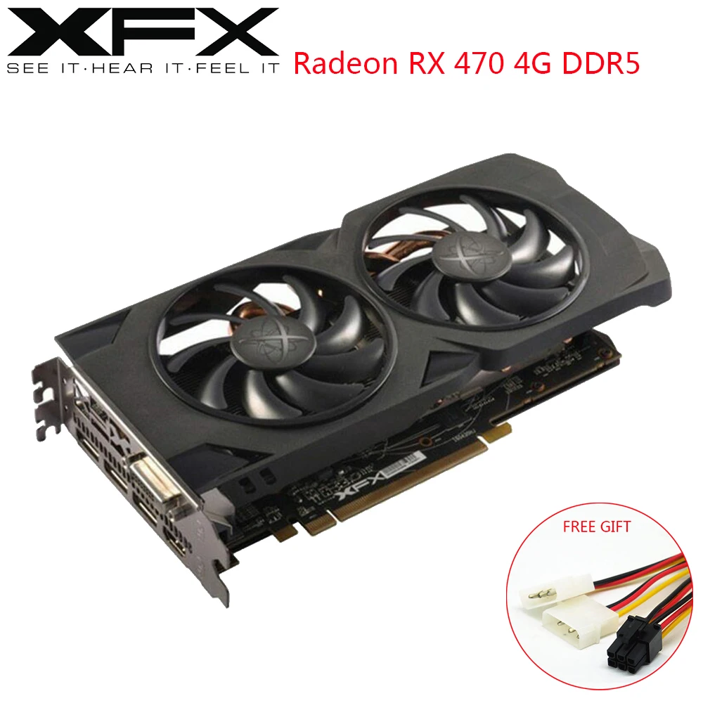 XFX AMD Radeon RX 470 4 ГБ DDR5 Видеокарта RX470 Гб 256 бит игровой ПК настольный компьютер