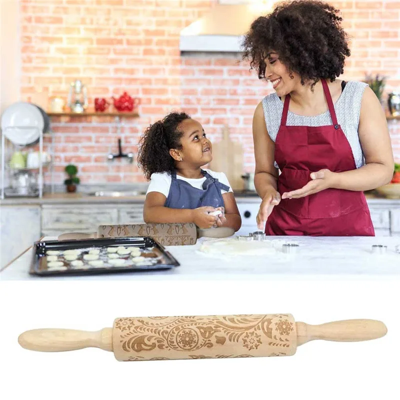 Рождественская Скалка Деревянная Выгравированная резная тисненая скалка для