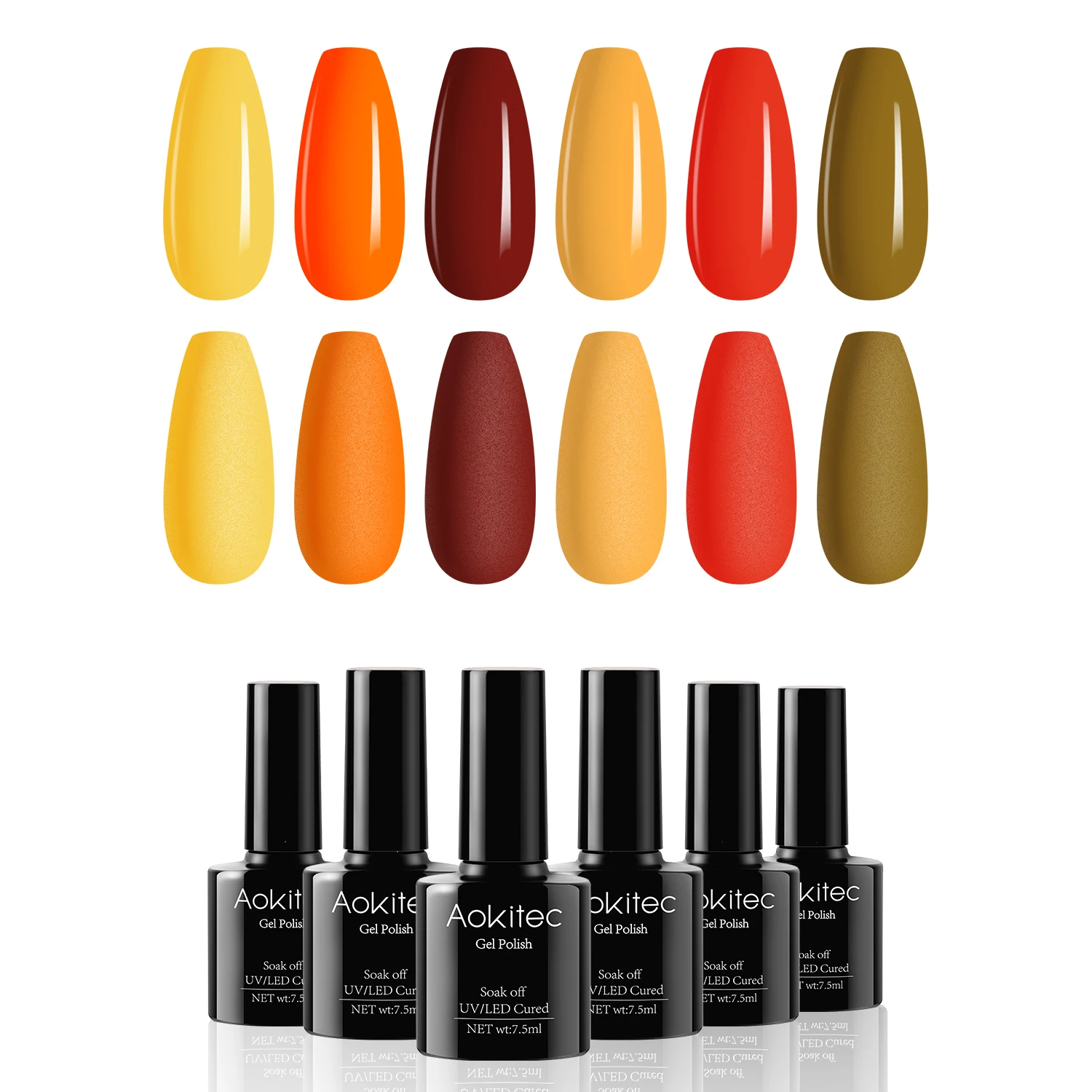 

Aokitec Gel Nail Polish Kit 6 color 7.5ml Gel Polish Set Soak Off Nail UV LED Nails Autum Leaves Gel Nail Manicure Kit