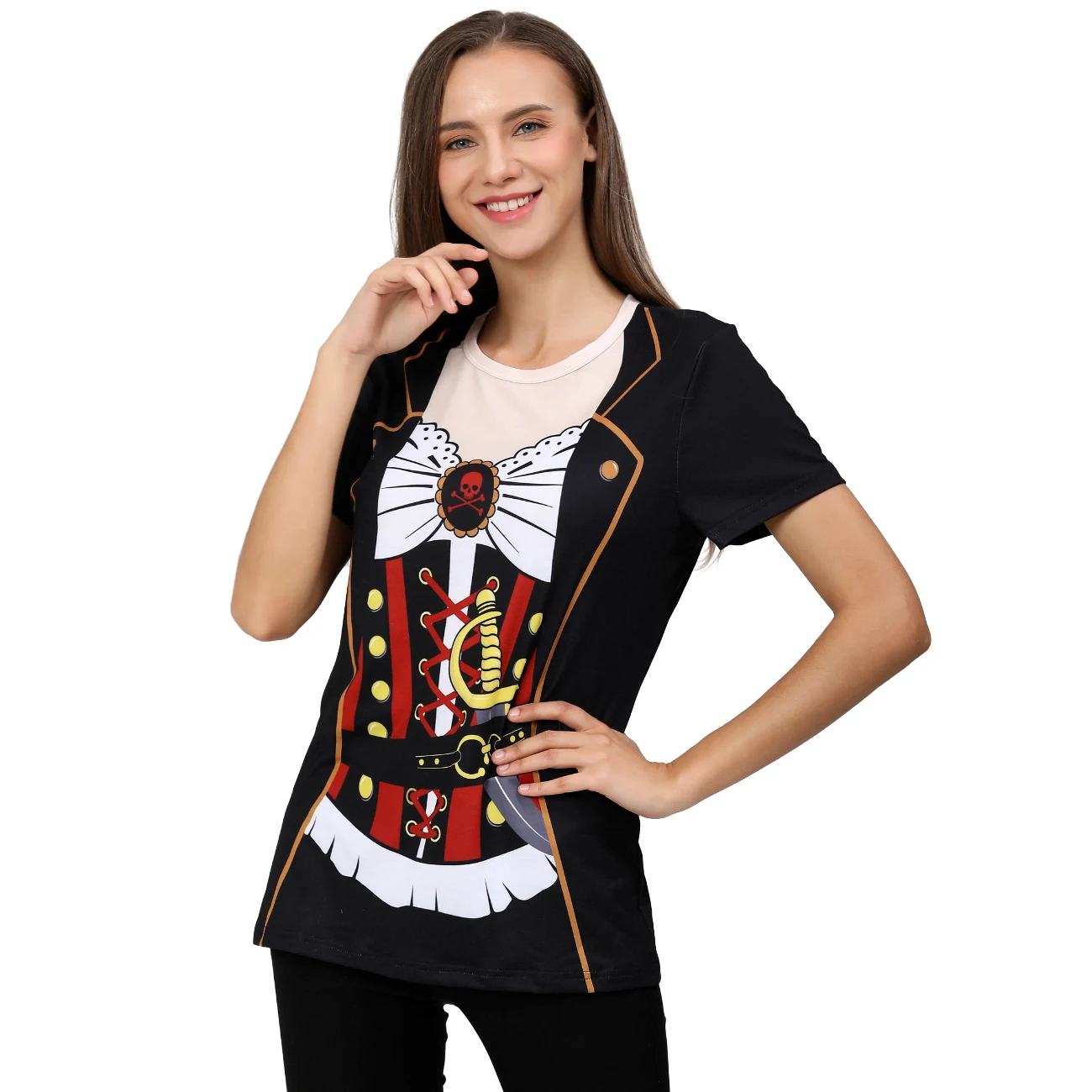 Костюм ковбоя пирата мариачи для женщин Хэллоуин 3D забавная футболка Марди Гра