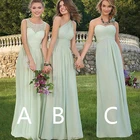Цветные шифоновые зеленые платья-трапеции для подружек невесты, без рукавов, с круглым вырезом, на одно плечо, без бретелек, платье до пола для гостей свадьбы, 2021