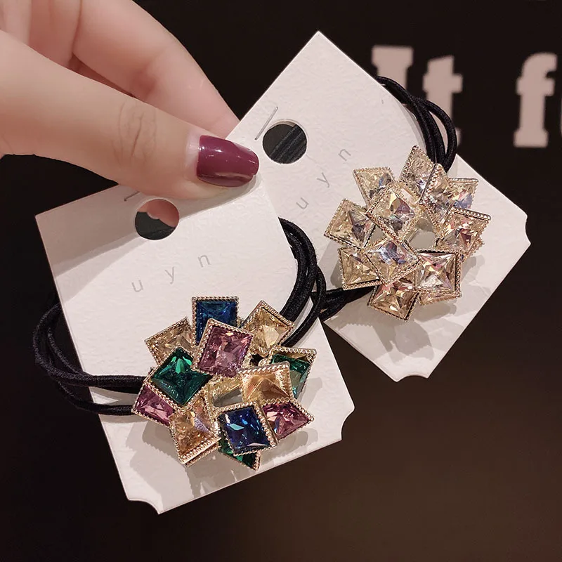 Женская резинка для волос с квадратным кристаллом модная винтажная простая