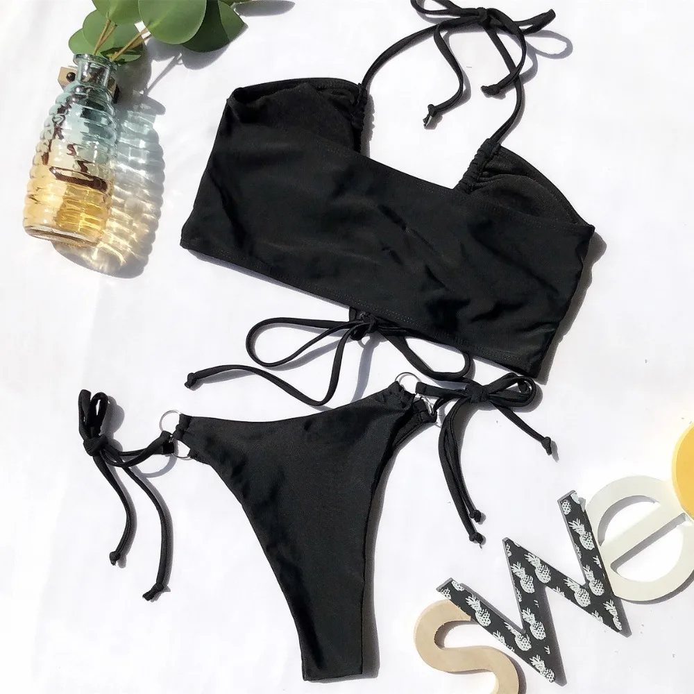 

Bikini Push Up Swimwear Women Leopard Female Bandage Sexy Swimwear Women Monokini Halter Backless Bathing Suit 2021